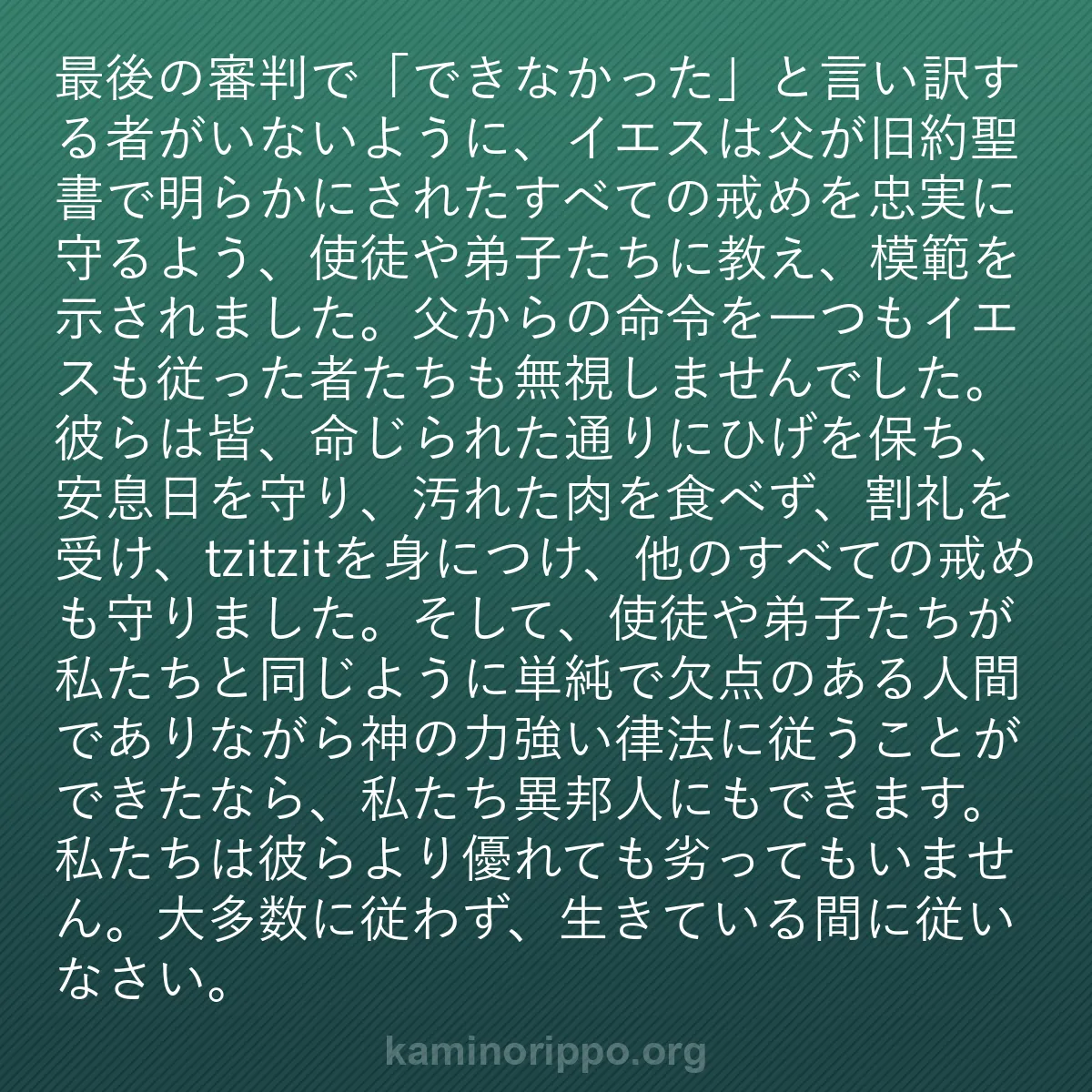 b0020 - 神の律法についての投稿: 最後の審判で「できなかった」と言い訳する者がいないように、イ...