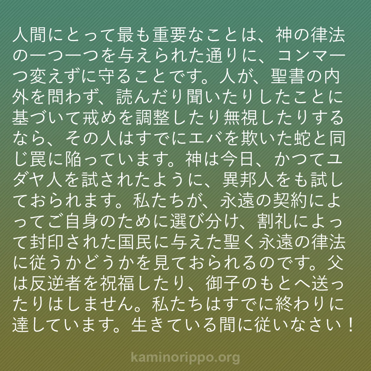 b0463 - 神の律法についての投稿: 人間にとって最も重要なことは、神の律法の一つ一つを与えられた...